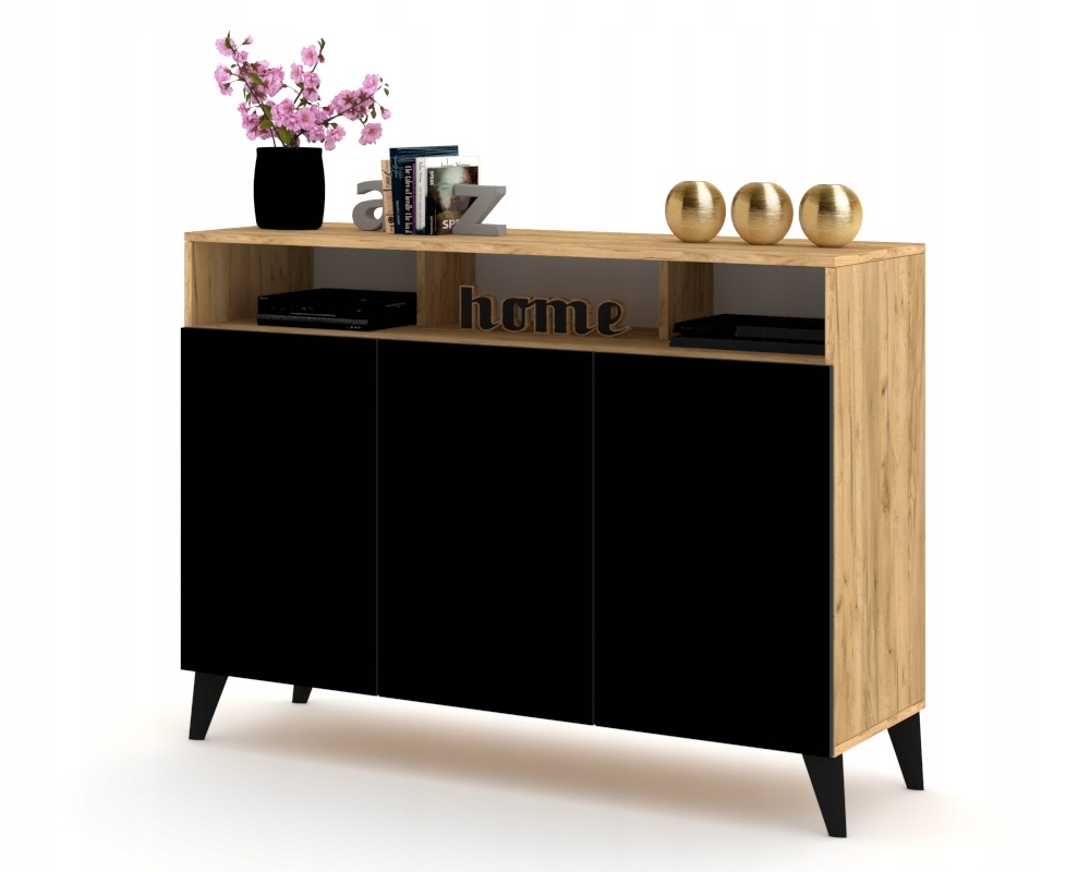 Komoda Vitrína Rtv skříňka do obývacího pokoje Luna 3D Skandi 135 Dub Craft Černá