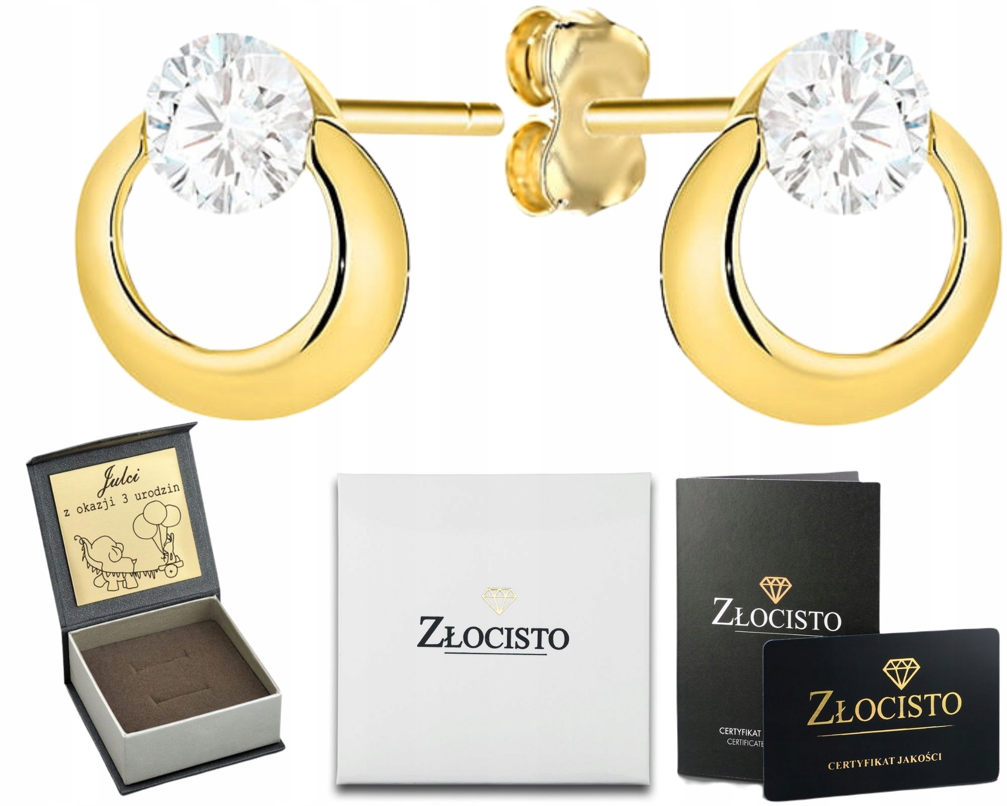 Zlaté Náušnice Ring S Tyčinkou A Zirkonem Zlato 585