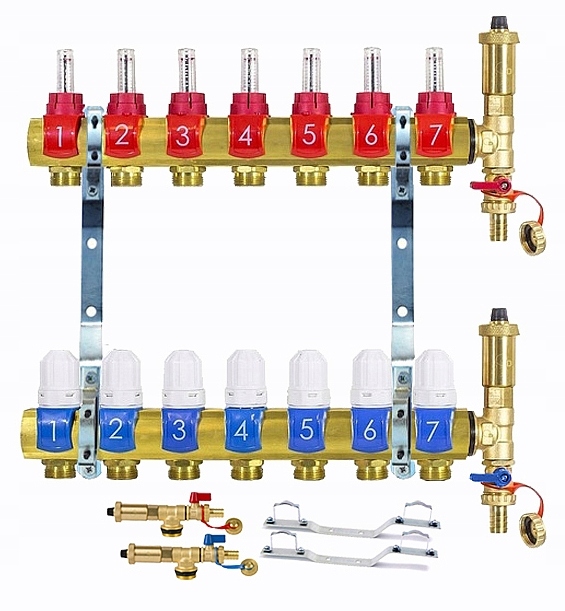 Rozdeľovač 7 Obvodov Sekcií Pre Podlahové Vykurovanie Mosadznej Podlahy