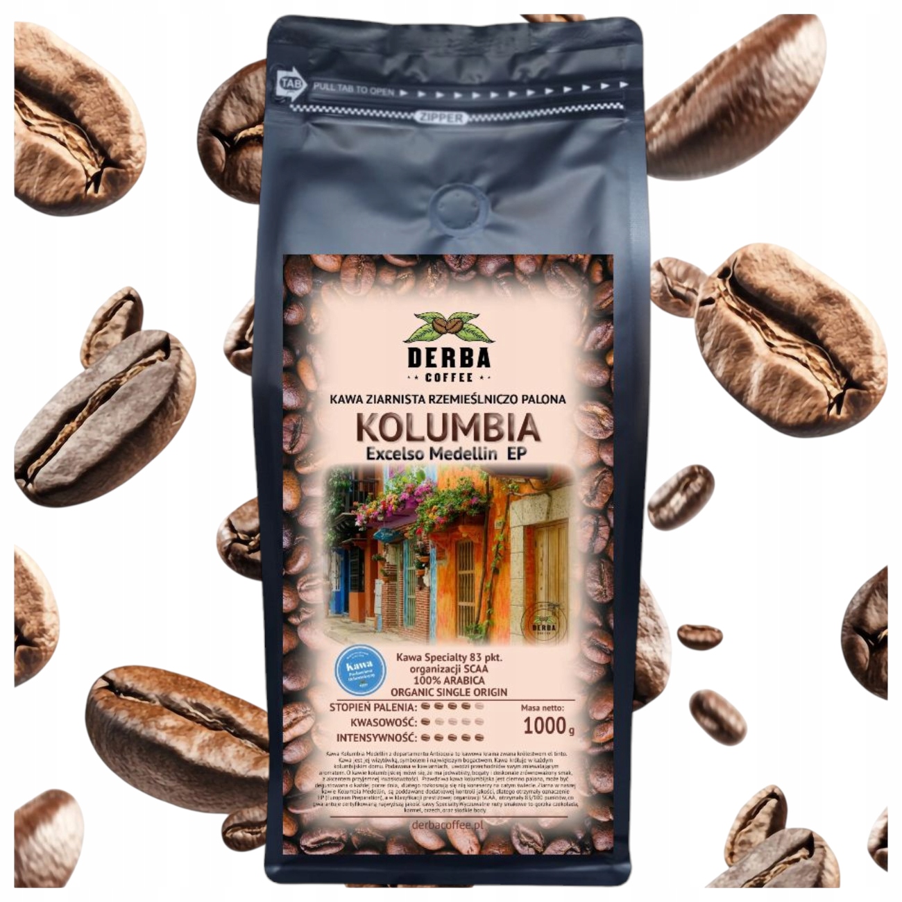 Kawa Kolumbia niskodrażniąca 1kg ziarnista 100% Arabika Specialty Medellin