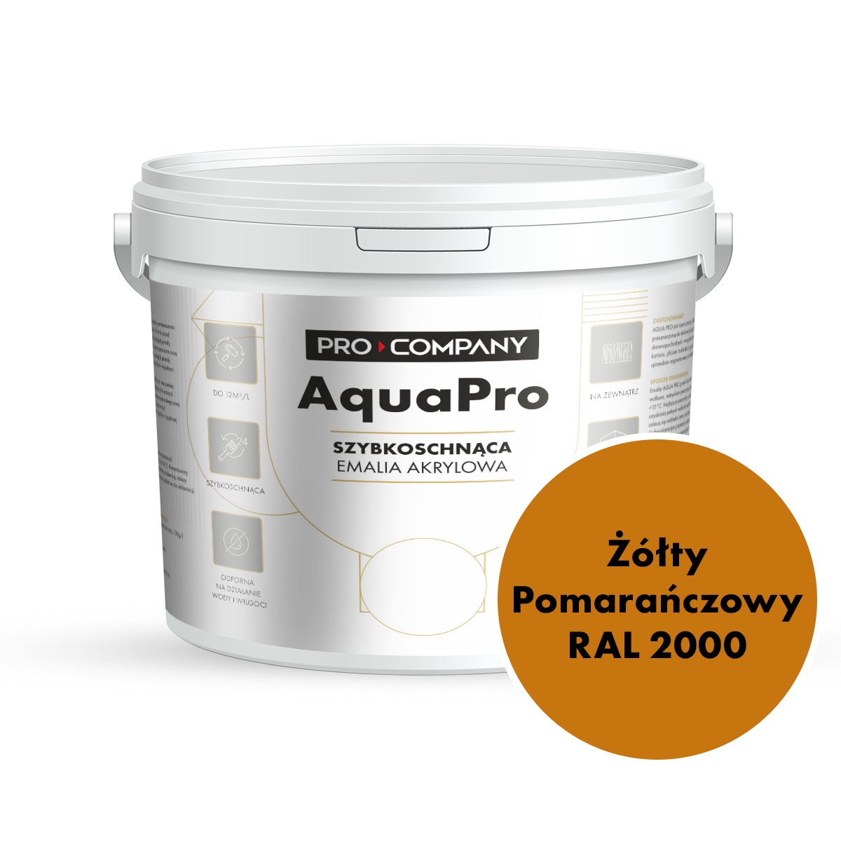 Aqua Pro Emalia Akrylowa Szybkoschnąca 9L Żółty Pomarańczowy Ral 2000