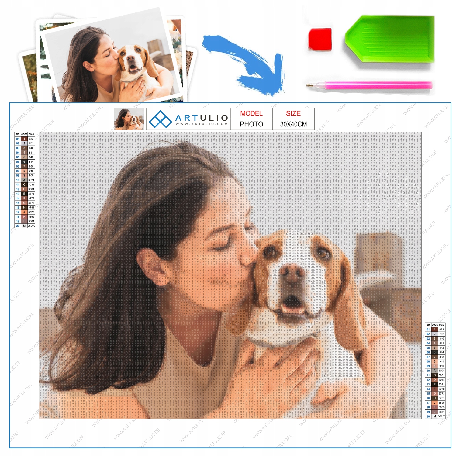 Velmi velká diamantová výšivka z fotografie 40x80 cm, Diamond Painting příslušenství