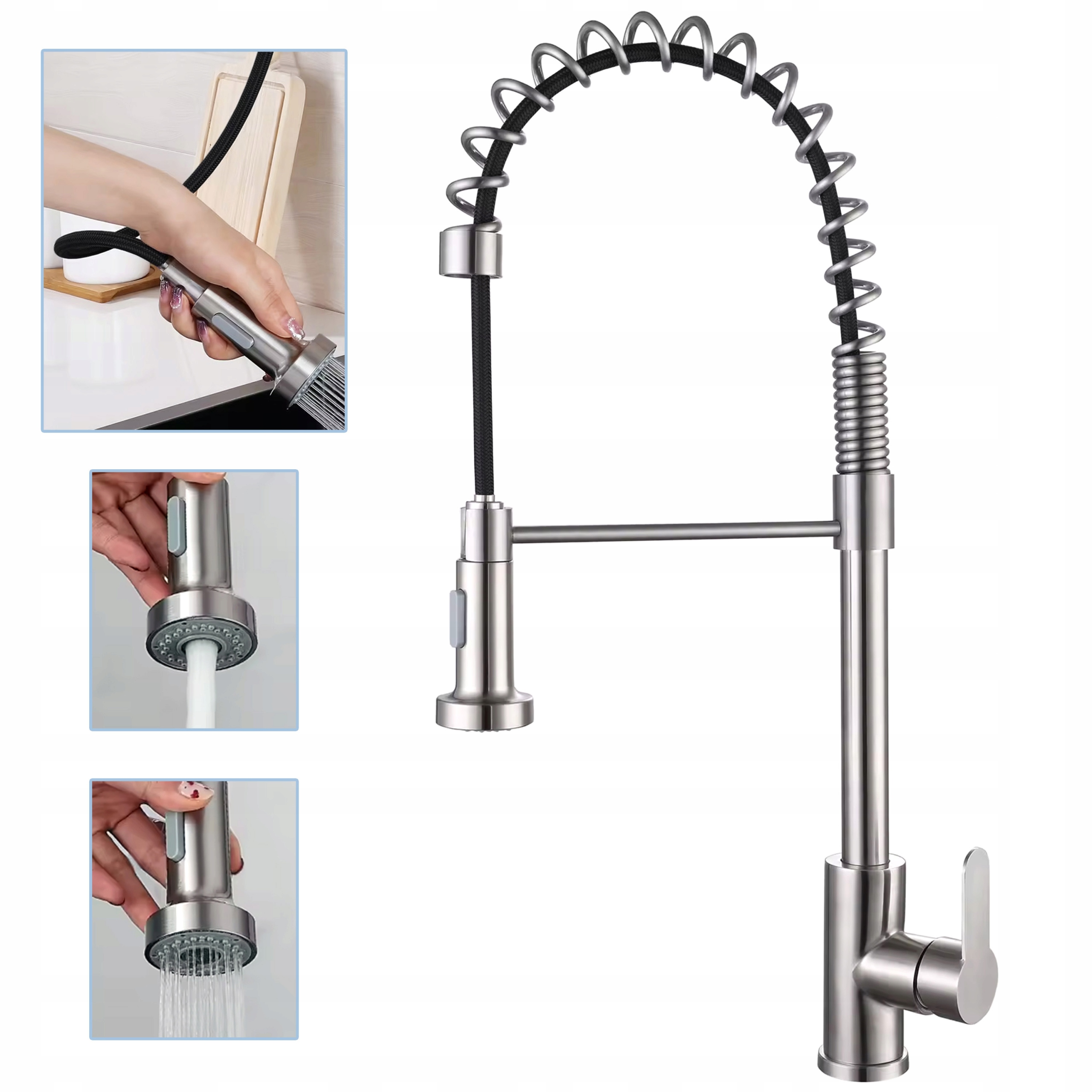 Bateria kuchenna wysoka stal satynowa z wyciąganą wylewką 2 tryby