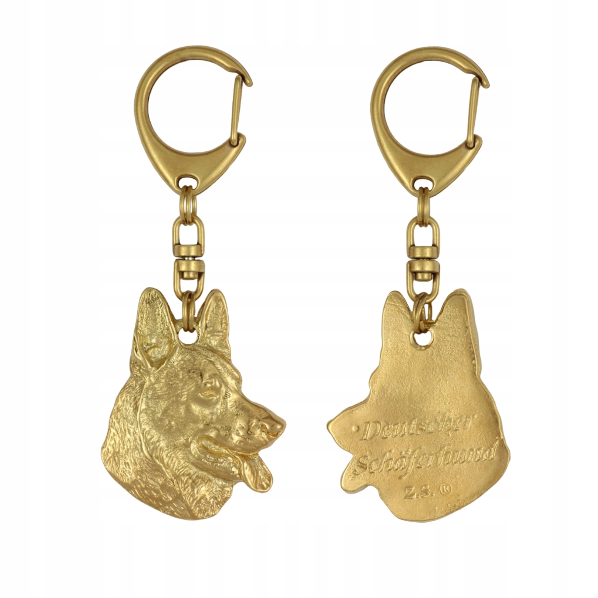 Německý ovčák Alsatian – pozlacený přívěsek na klíče na klíče se psem, ozdoba