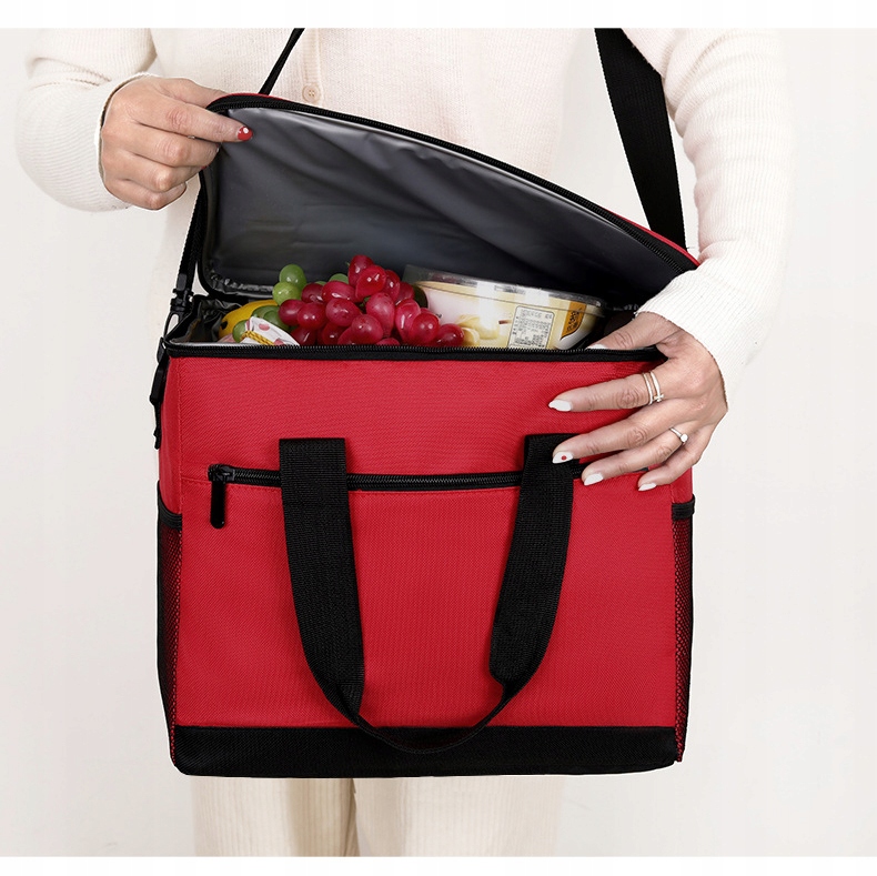 TORBA TERMICZNA PLAŻOWA PIKNIKOWA czerwona lodówka Duża 16 litrów + 2wkłady Kolor dominujący pomarańcze i czerwienie