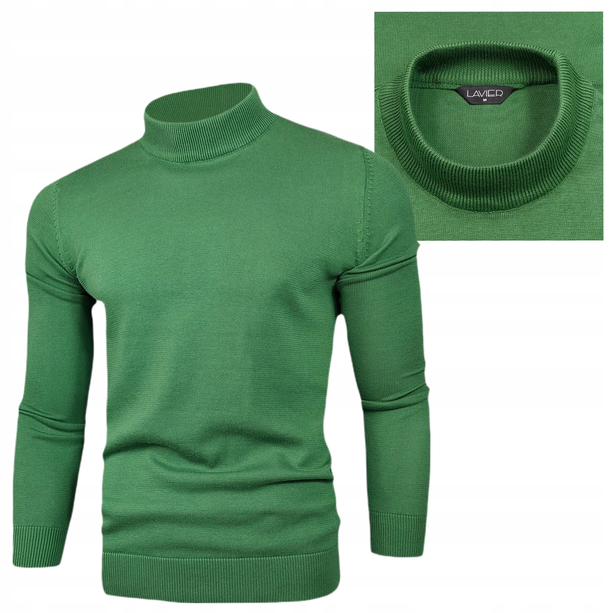 Pánský svetr Lavier 100% Bavlna , s falešným se stojáčkem , pohodlný, zelený, vel. XL