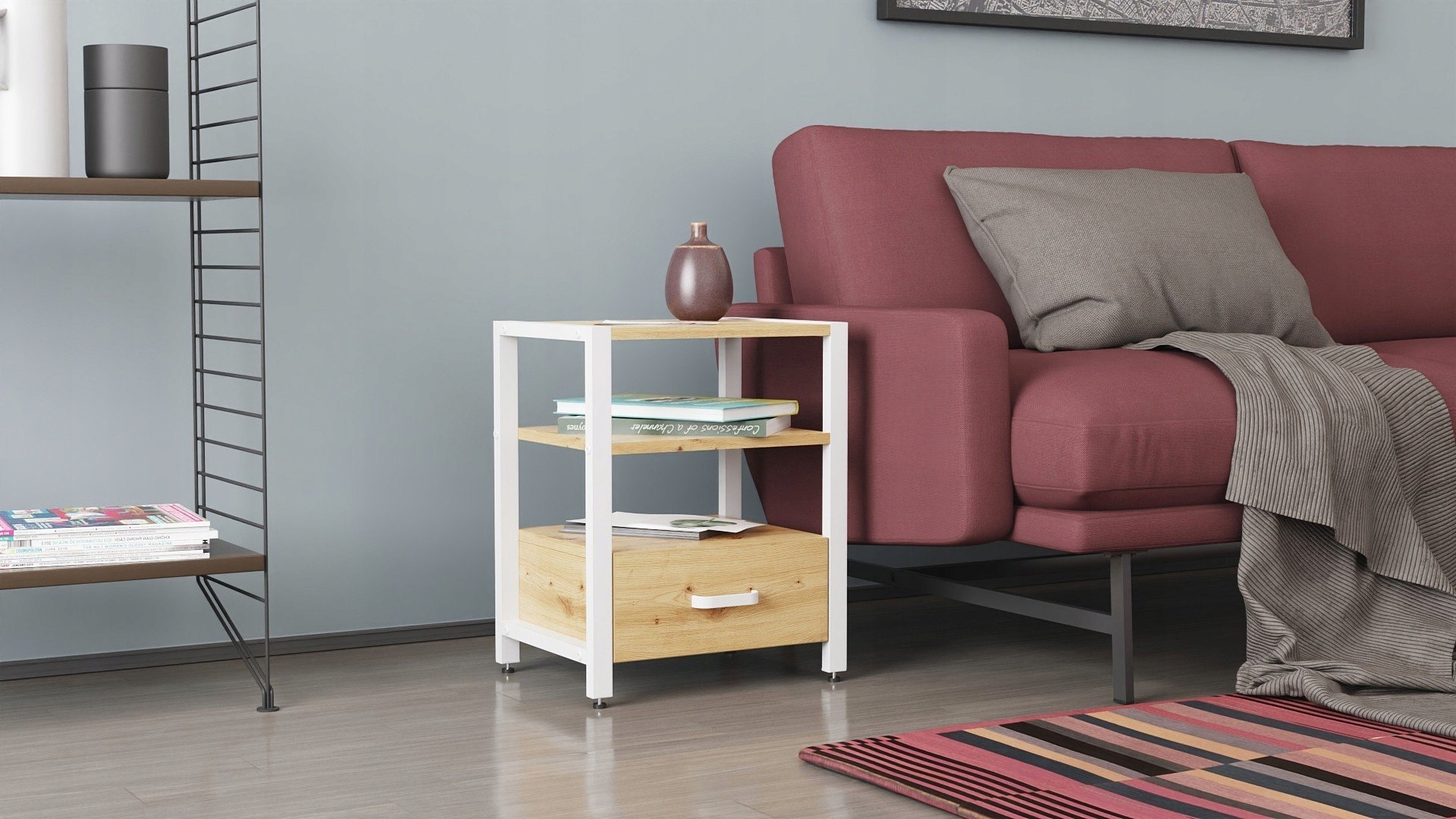 Noční stolek Noční stolek Loft Vivien 1-1 white/artisan Tm Smart Regaly