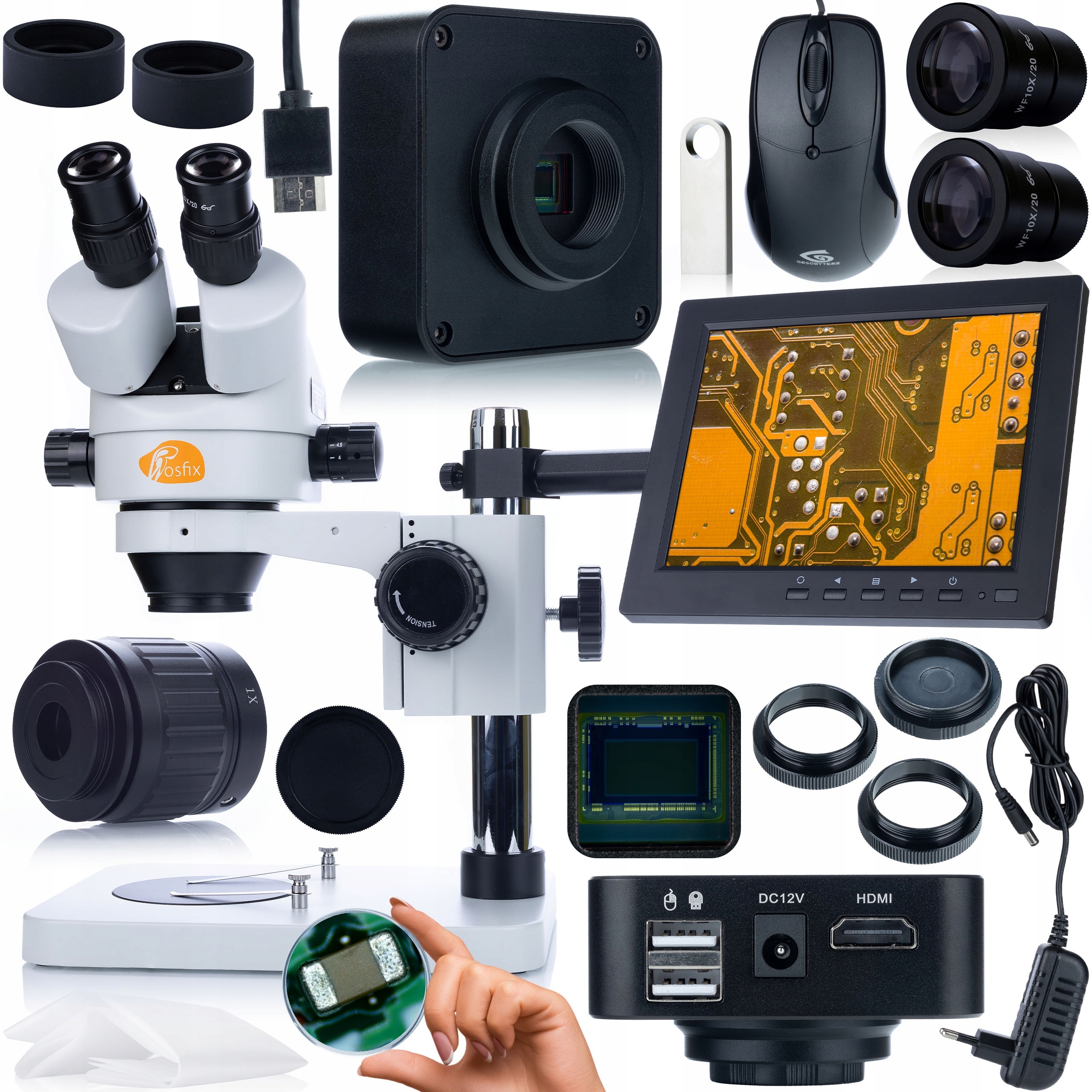 Set Optický Mikroskop Mercury 270x Kamera 16MP Hdmi Držák Displeje