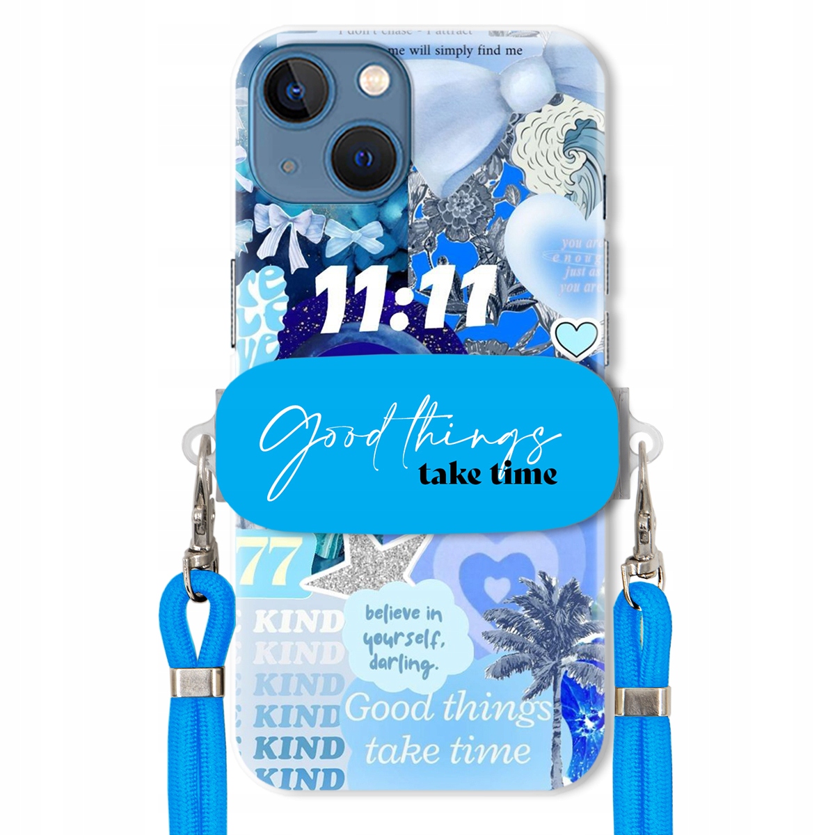 Puzdro pre iPHONE 15 Držiak Crossbody vodítko Good Things Take Time Lata