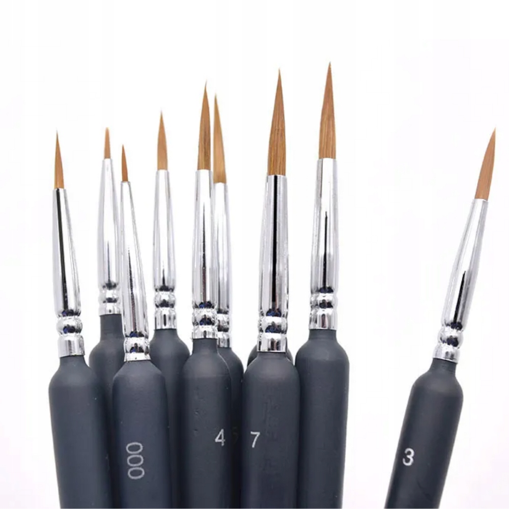 PĘDZLE ARTYSTYCZNE NYLONOWE X10 ZESTAW MALARSKIE CIENKIE PROFESJONALNE Marka Wielorybie Rzeczy