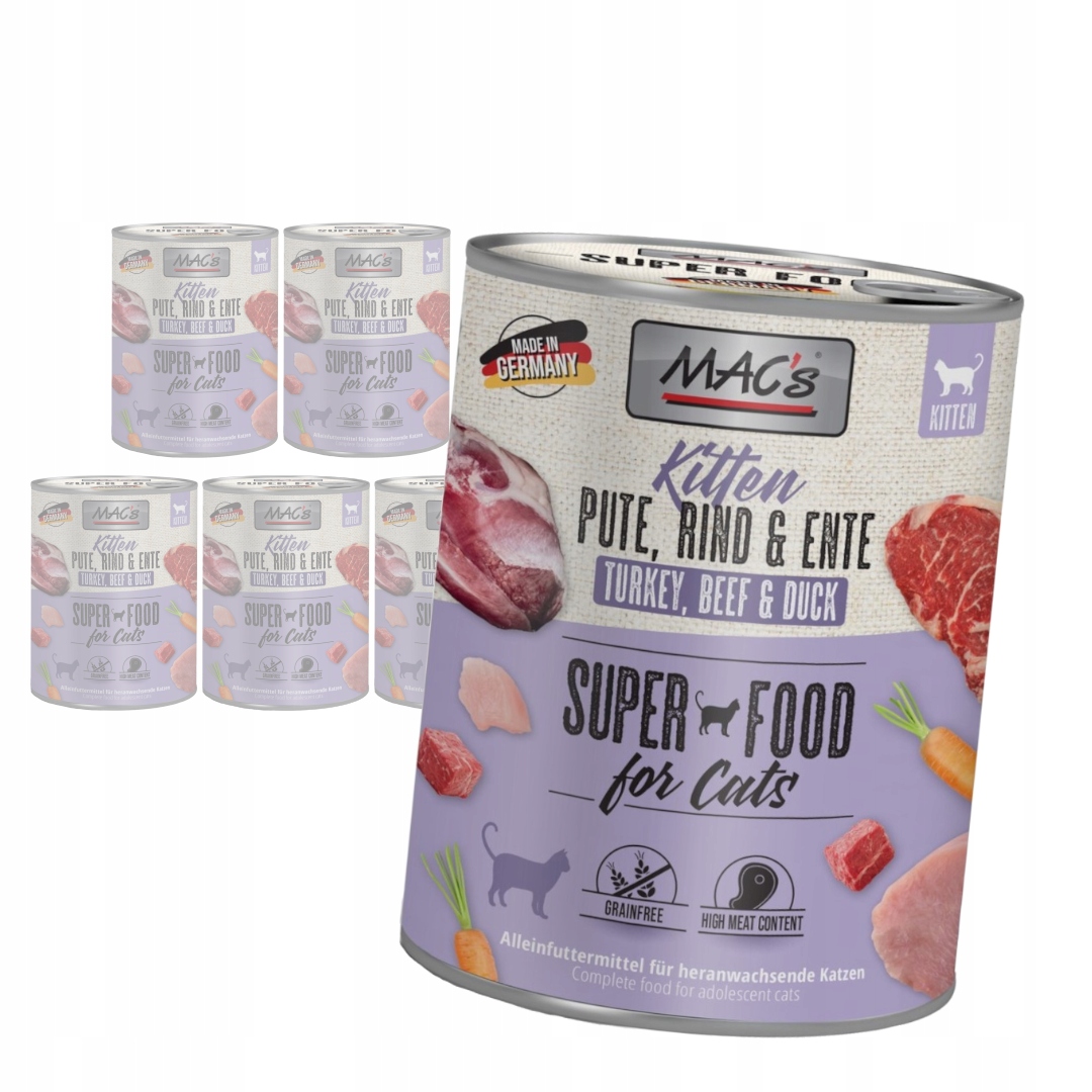 Levně MAC's Kitten 6x800g Vlhké Krmivo Krůta hovězí, kachna