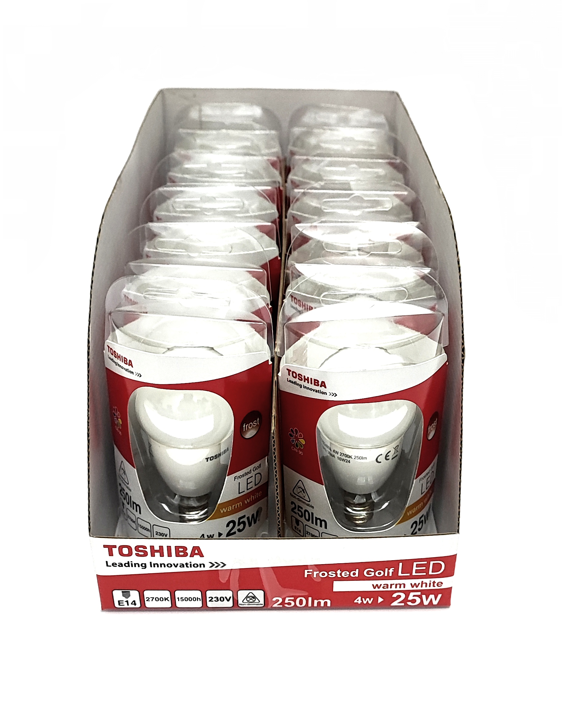 

Zestaw 12x Led Toshiba E14 4W=25W 250L 2700K kulka