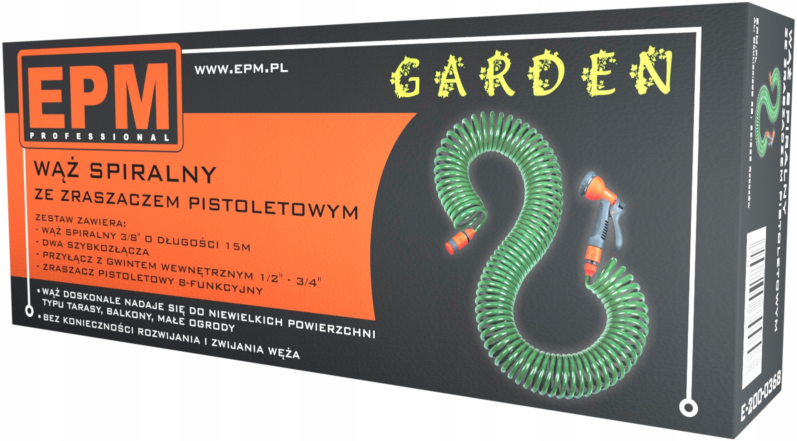 WĄŻ OGRODOWY SPIRALNY 15M ZŁĄCZKA + PISTOLET