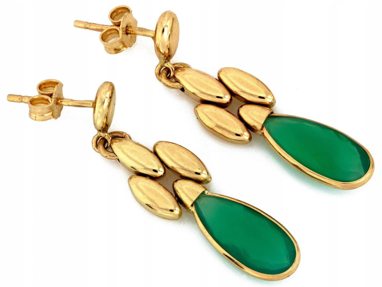 Náušnice zlaté 585 se zeleným achátem 4.19 g elegantní šperky