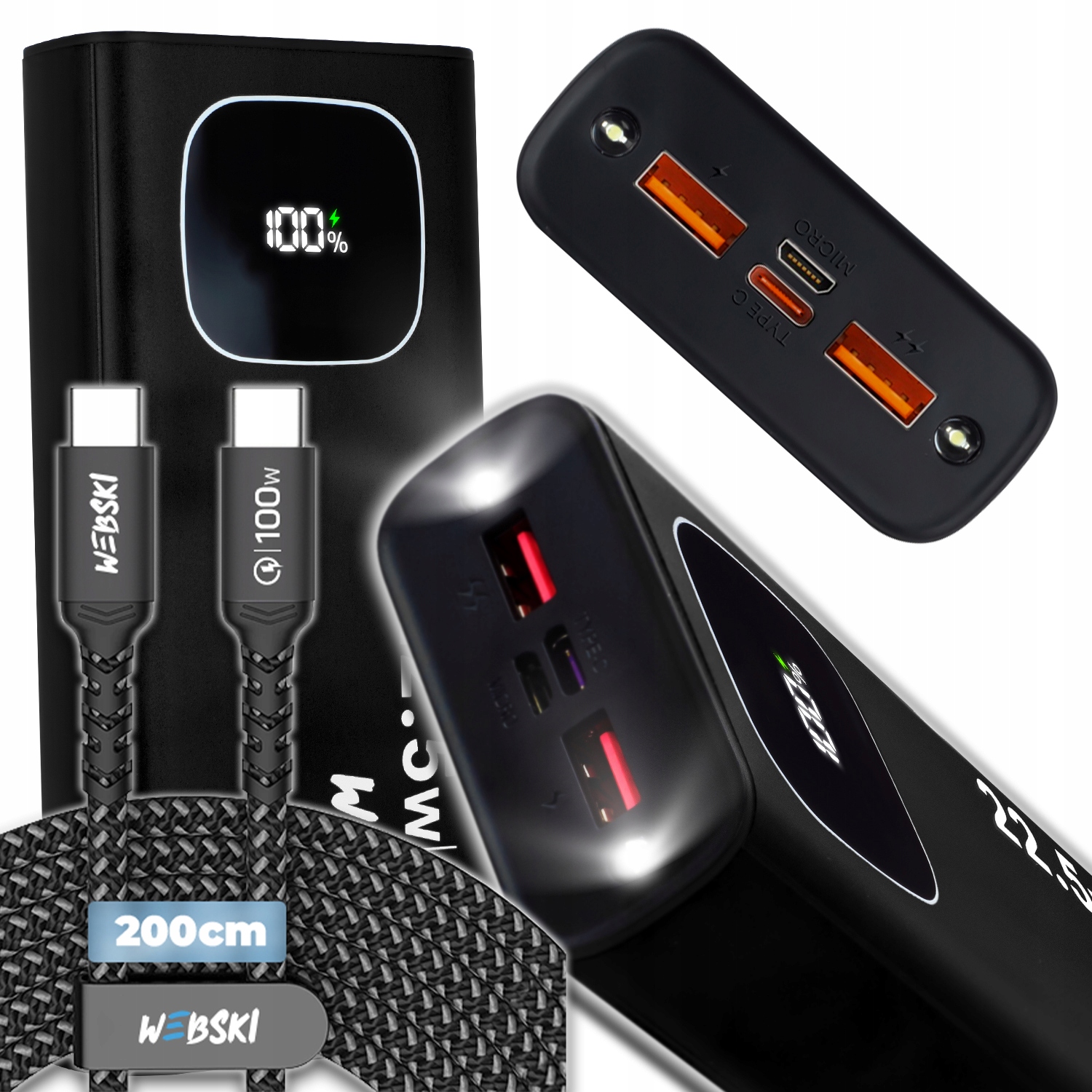 Prostorná Powerbanka Quick Charge Qc Pd 22.5W 30 000 Mah Kabel Usb-c Usb 2 M