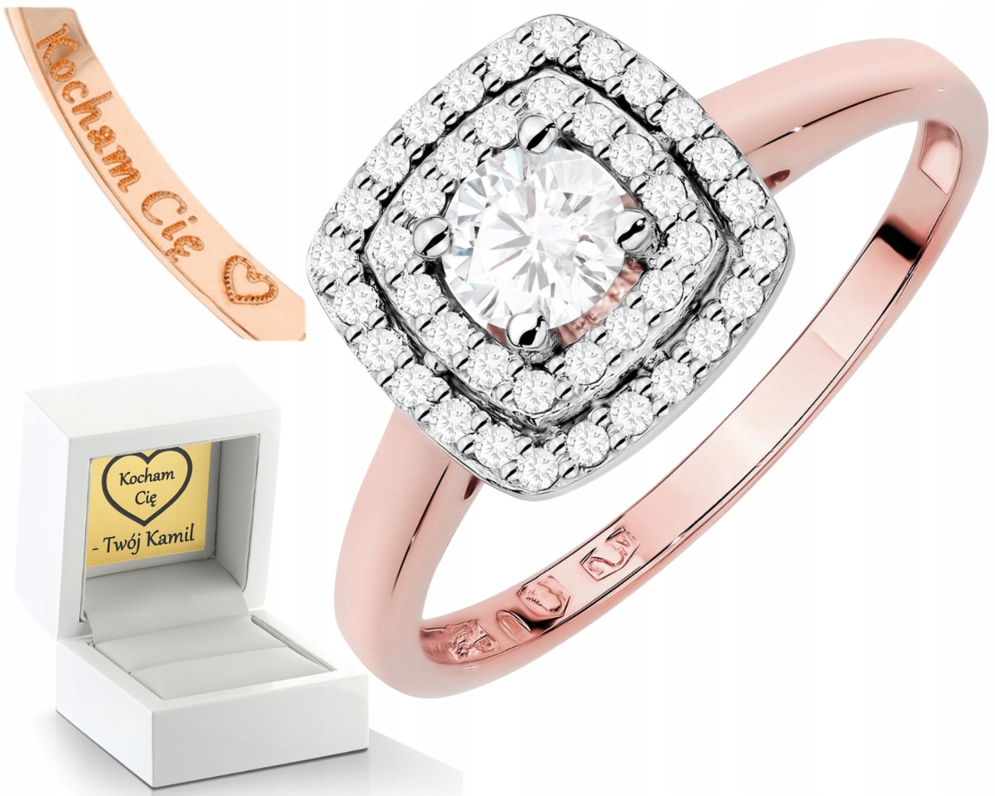 Růžové Zlato Prstýnek Dárek Diamanty Lab Drť 585