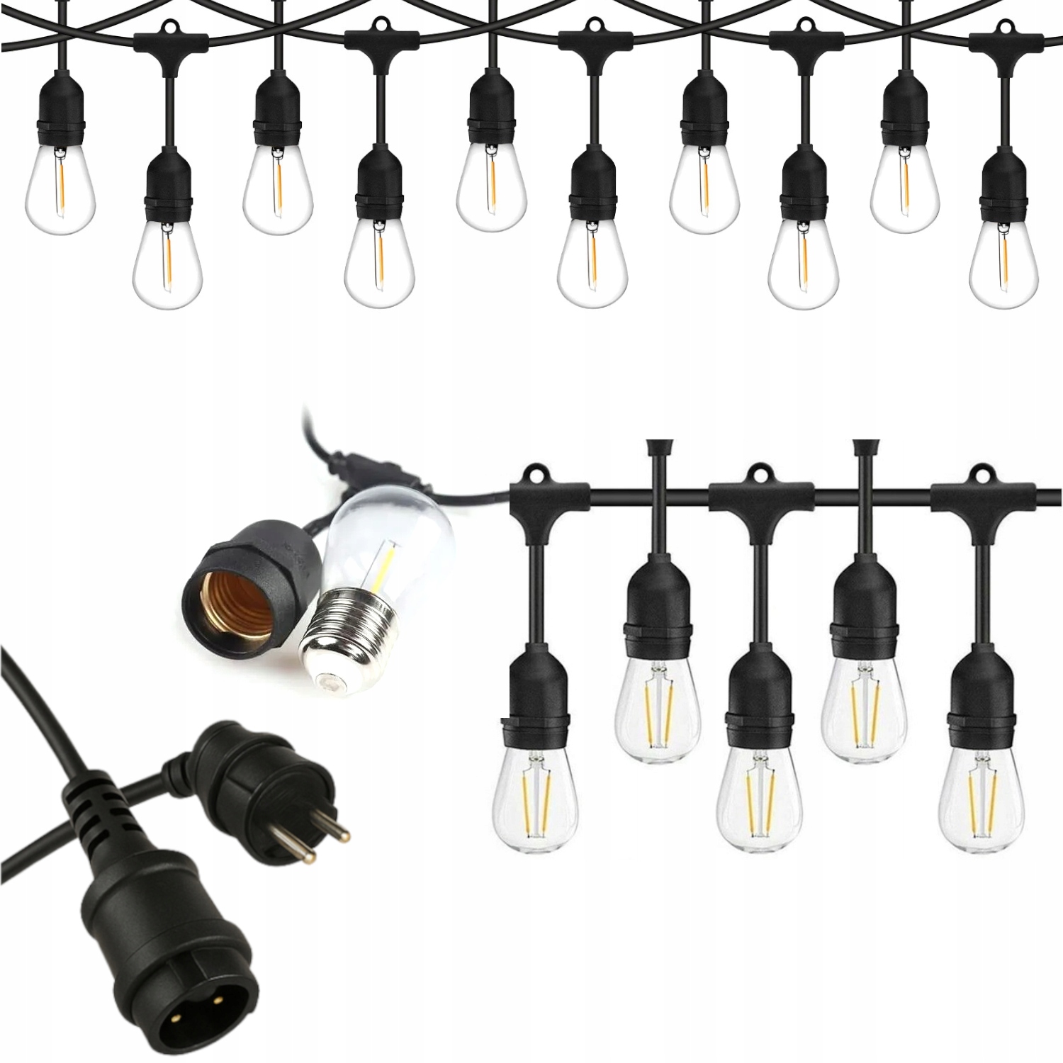 Světelná Girlanda Zahradní Venkovní Šňůra Osvětlení Terasy 40 M Žárovka