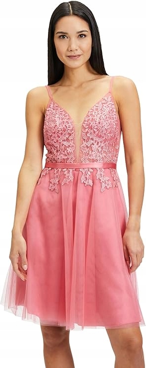 Vera Mont Růžová Rozkládací Šaty S Krajkou A Tylem 38 Jpb