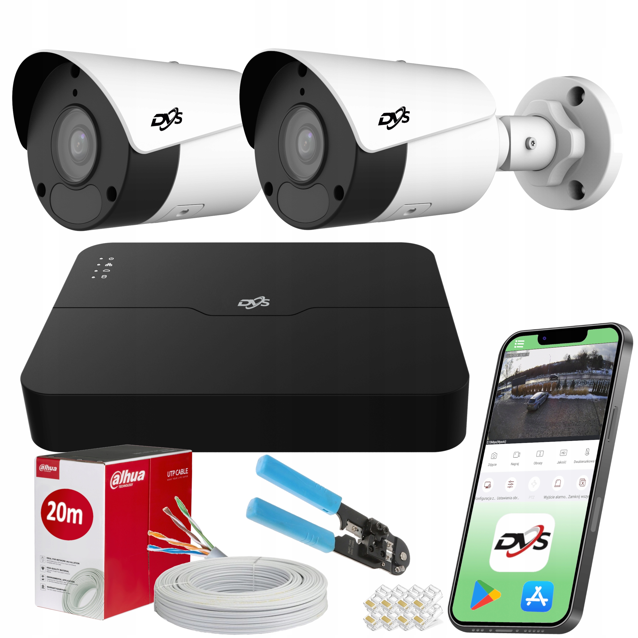 ZESTAW DO MONITORINGU DOMU 2 KAMERY ZEWNĘTRZNE IP POE FULL HD DETEKCJA DVS