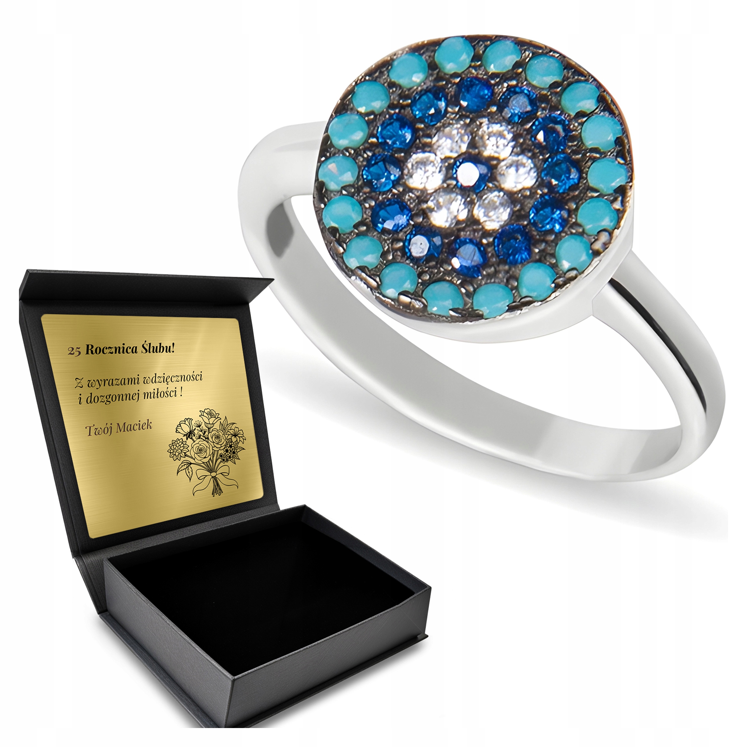 Prstýnek 925 Zirkony Krásný Dárek pro ženu Gravírování Bonus