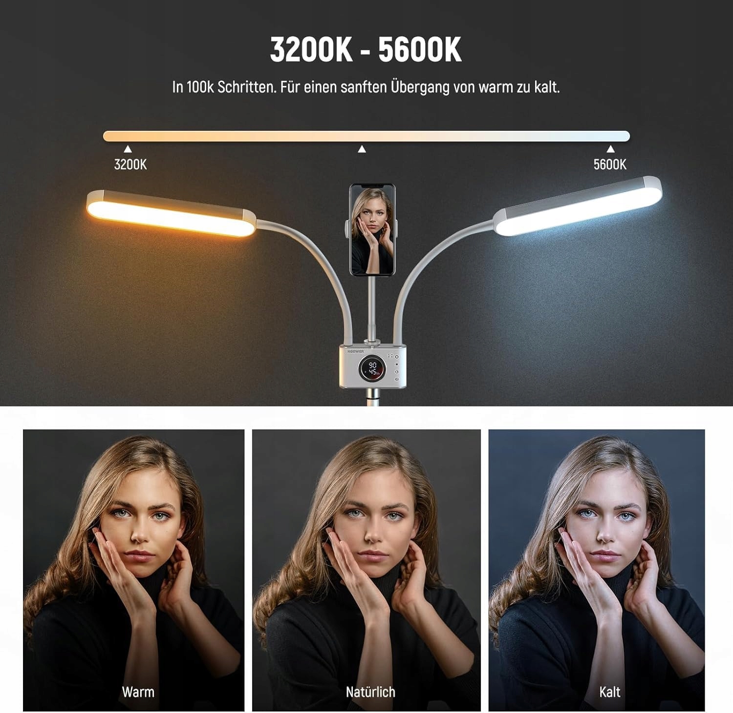NEEWER LED Światło Kosmetyczne Z Uchwyt Na Telefon Zestaw Do Makijażu — miniatura 2