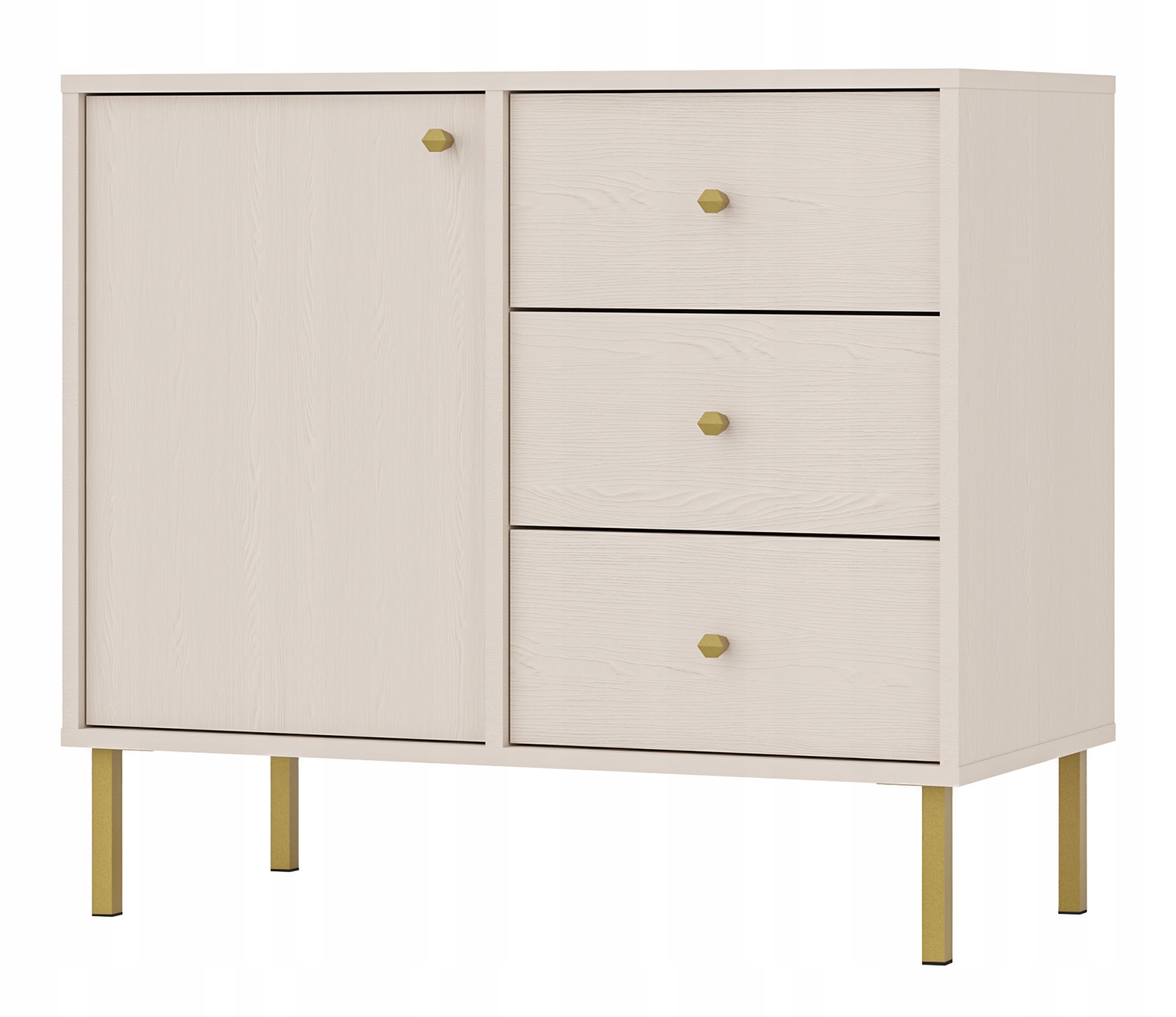 Jednodveřová komoda Oktio se třemi zásuvkami 84 cm béžová písková