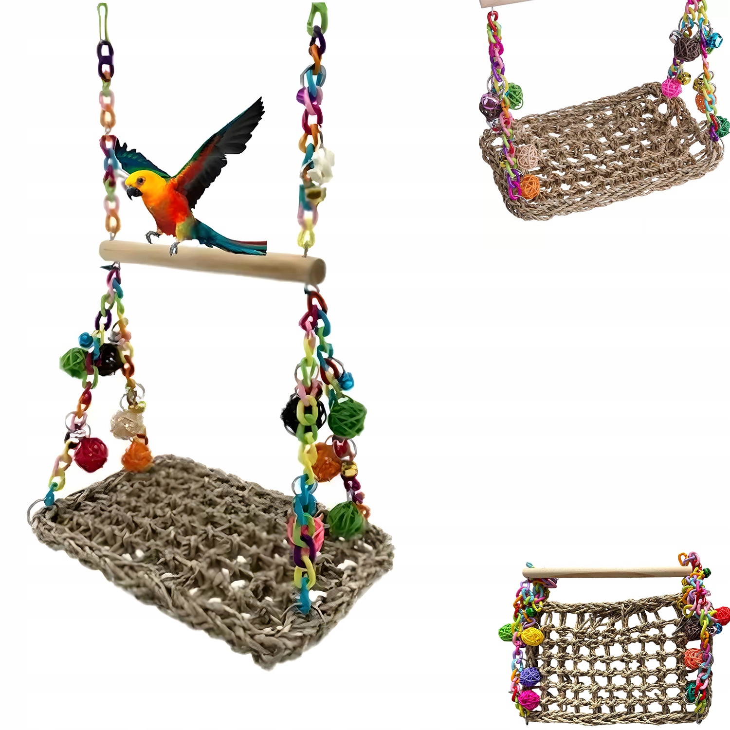 Levně Hračky Pro Papoušky Ptáků Dřevo Ratan Houpačka Platforma Přírodní Odolná
