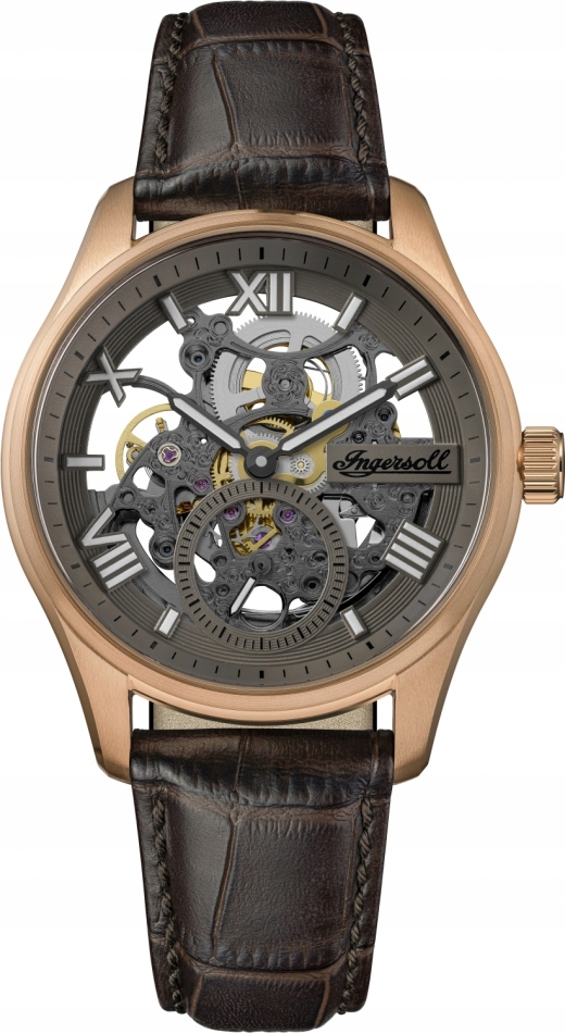 Zegarek męski Ingersoll I17402 brązowy klasyczny skeleton