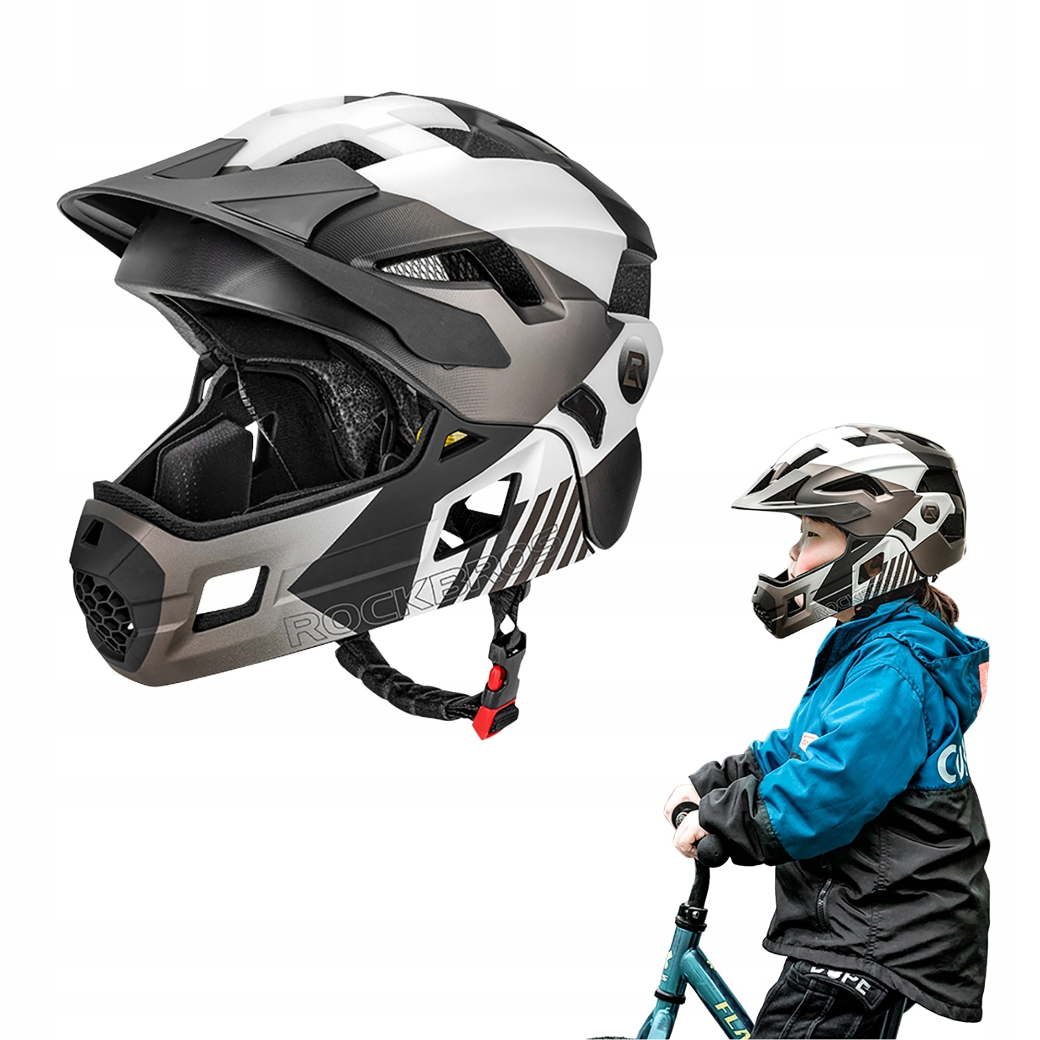 Dětská Cyklistická Přilba Rockbros Full Face, Velikost S, Odnímatelná Čelist Mtb
