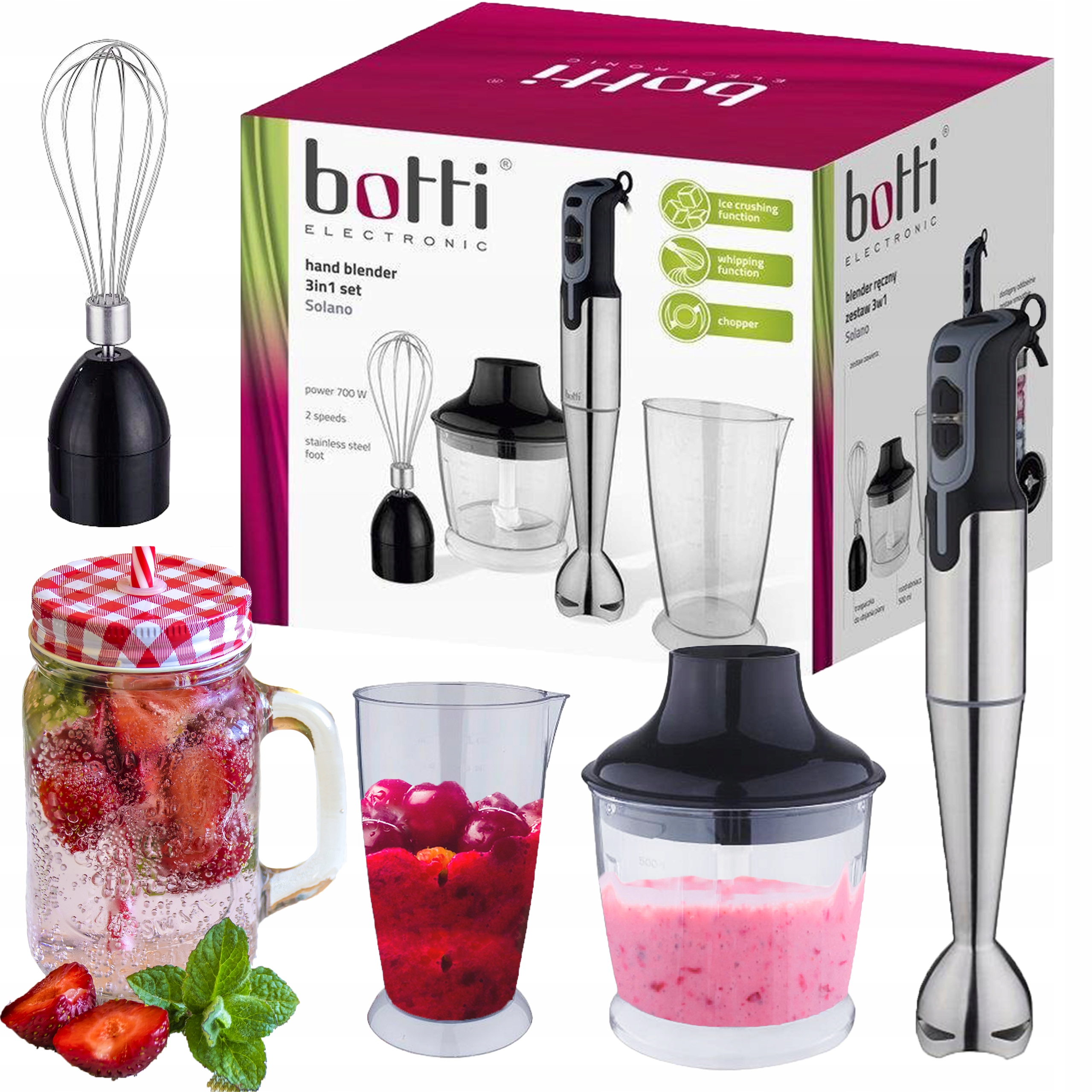 BLENDER RĘCZNY WIELOFUNKCYJNY MIKSER ROBOT ZESTAW Model Solano HB-728A