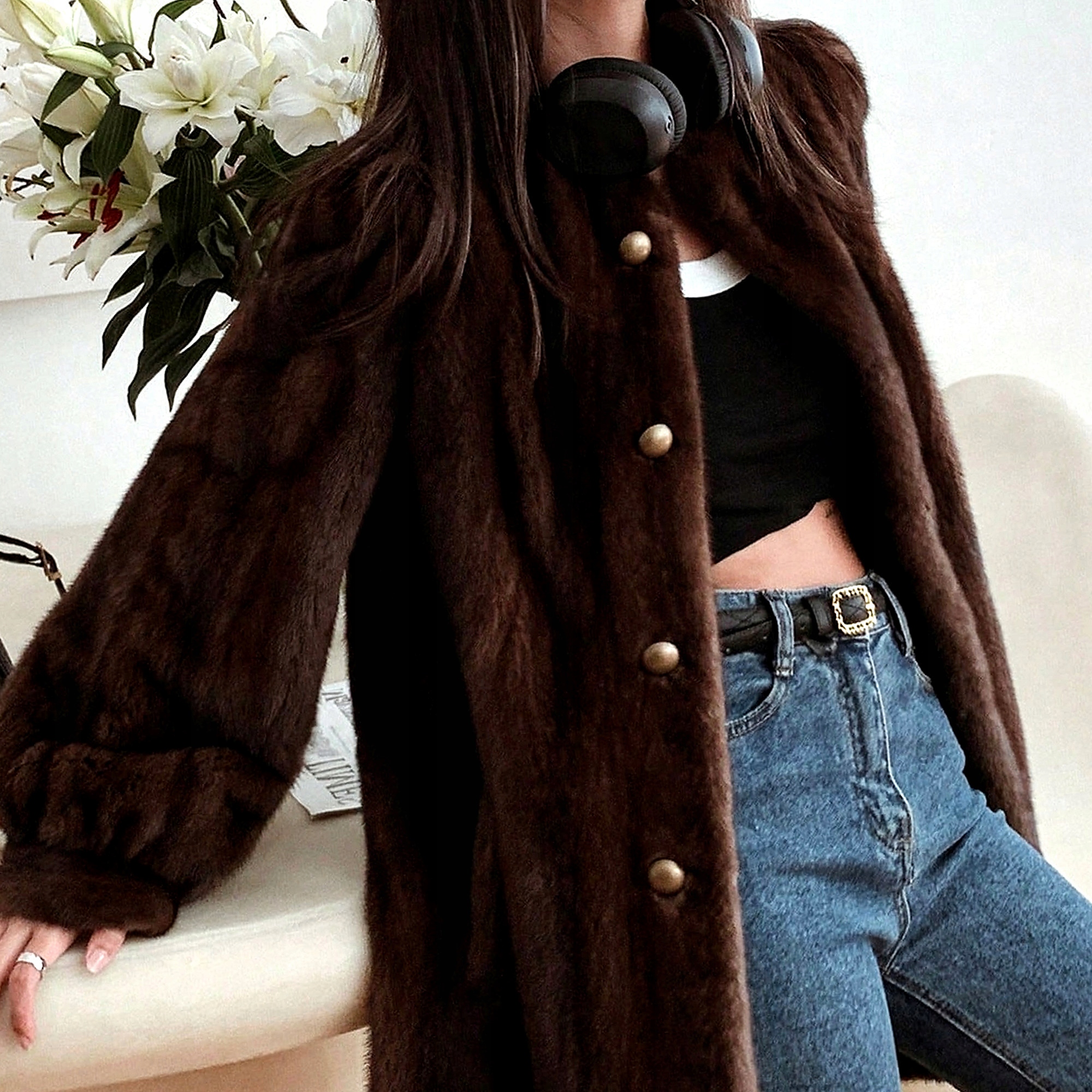 Kožešina Za Koleno Stylové Módní Elegantní Čokoládové Dámské M 38