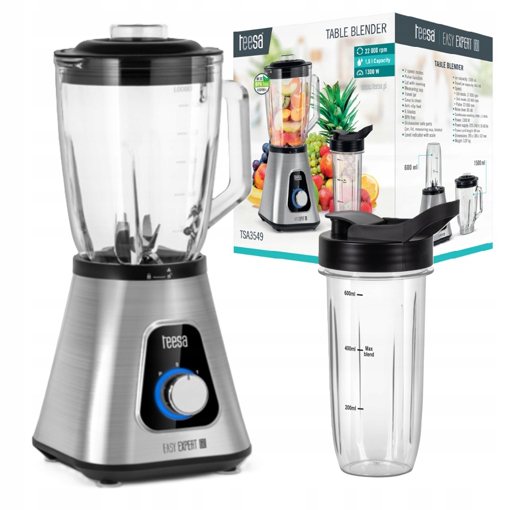 Kalichový mixér 1,5 l Skleněný kalich drtí led Teesa TSA3549 1300W