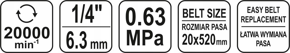 YATO YT-09742 TAŚMOWA SZLIFIERKA PNEUMATYCZNA 20X5 Ciśnienie robocze 6.3 bar