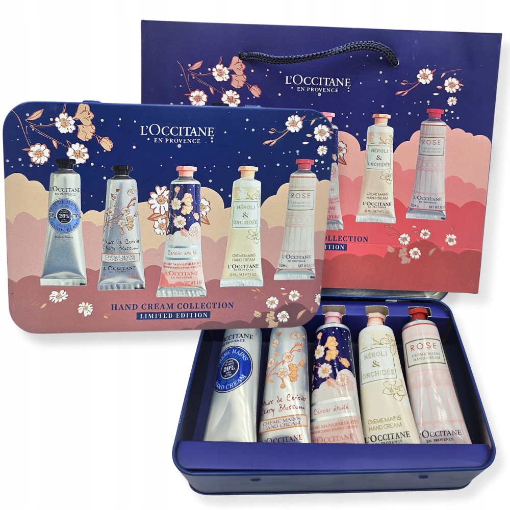 Sada Krémů Na Ruce V Kovové Plechovce L`occitane 5X30ML, tmavě modrá