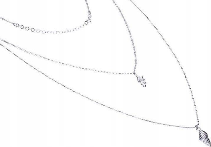 Stříbrný náhrdelník 925, dva řetízky, list mušle s přívěskem, módní vzor