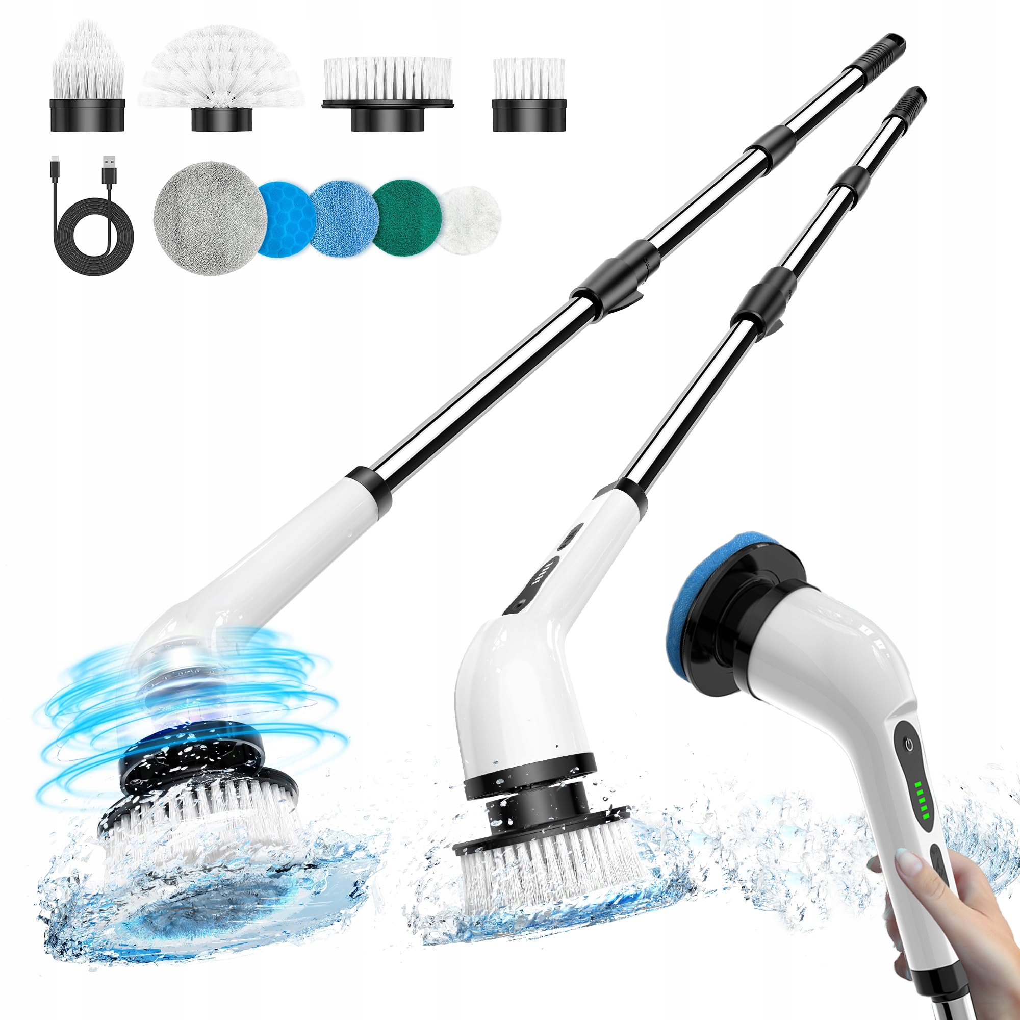 Levně Elektrický Rotační Kartáč, Sada Na Čištění A Mytí, Výkonná 9V1