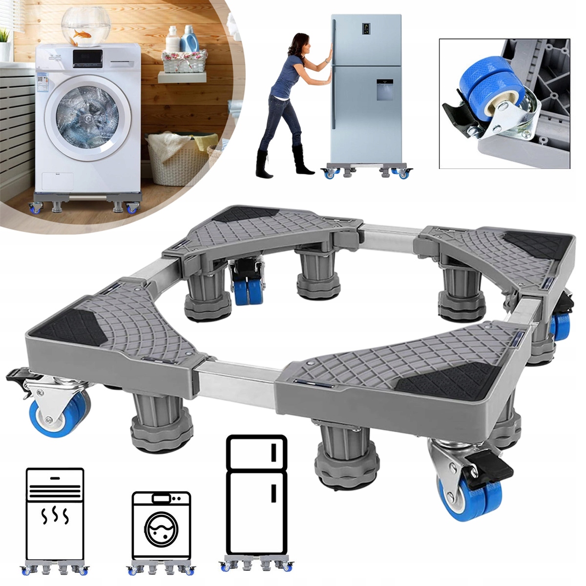 Regulowana Podstawa Pod Pralkę I Lodówkę Z Kółkami, Stojak Na Lodówkę