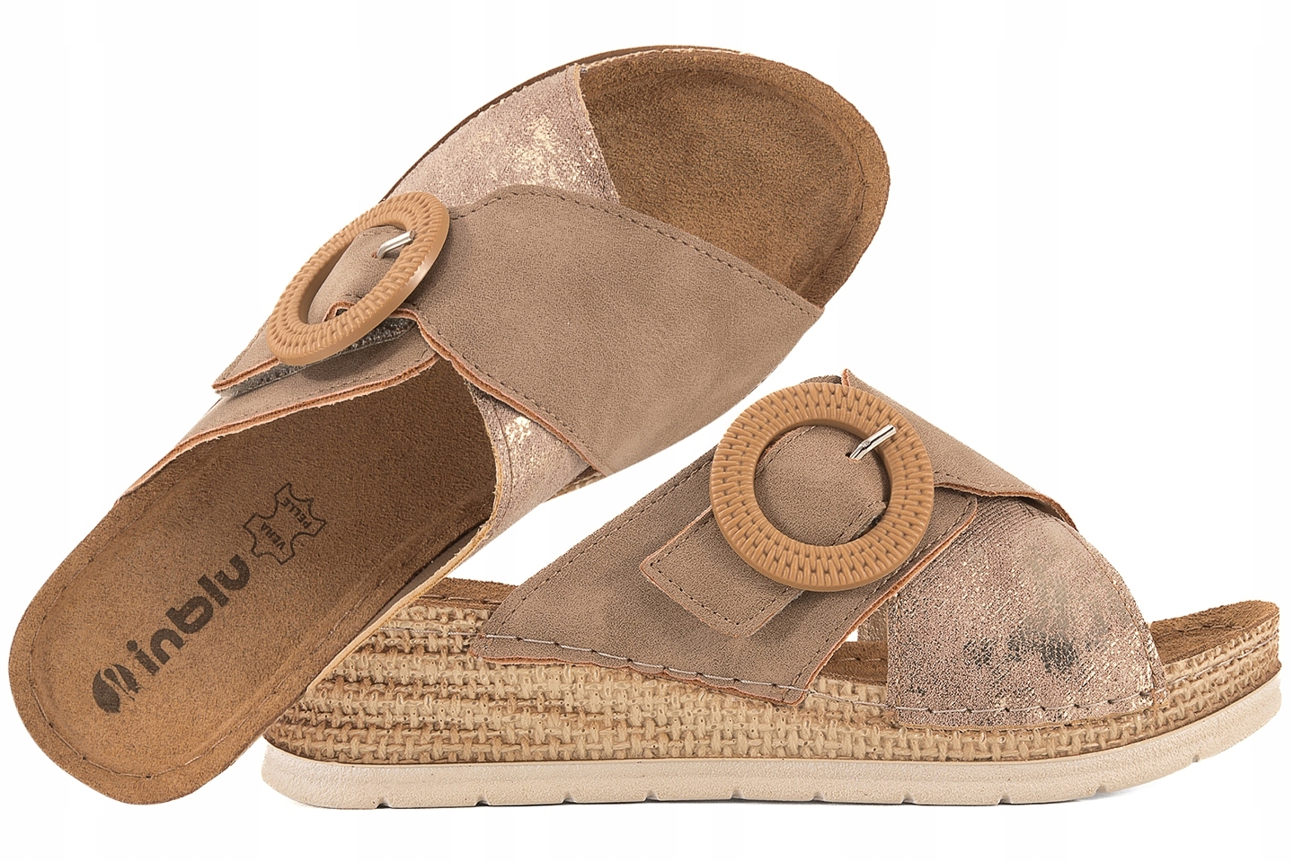 Inblu RV-12 Klapki Damskie Na Koturnie Soft Pu Skórzana Wkładka j.brąz 38