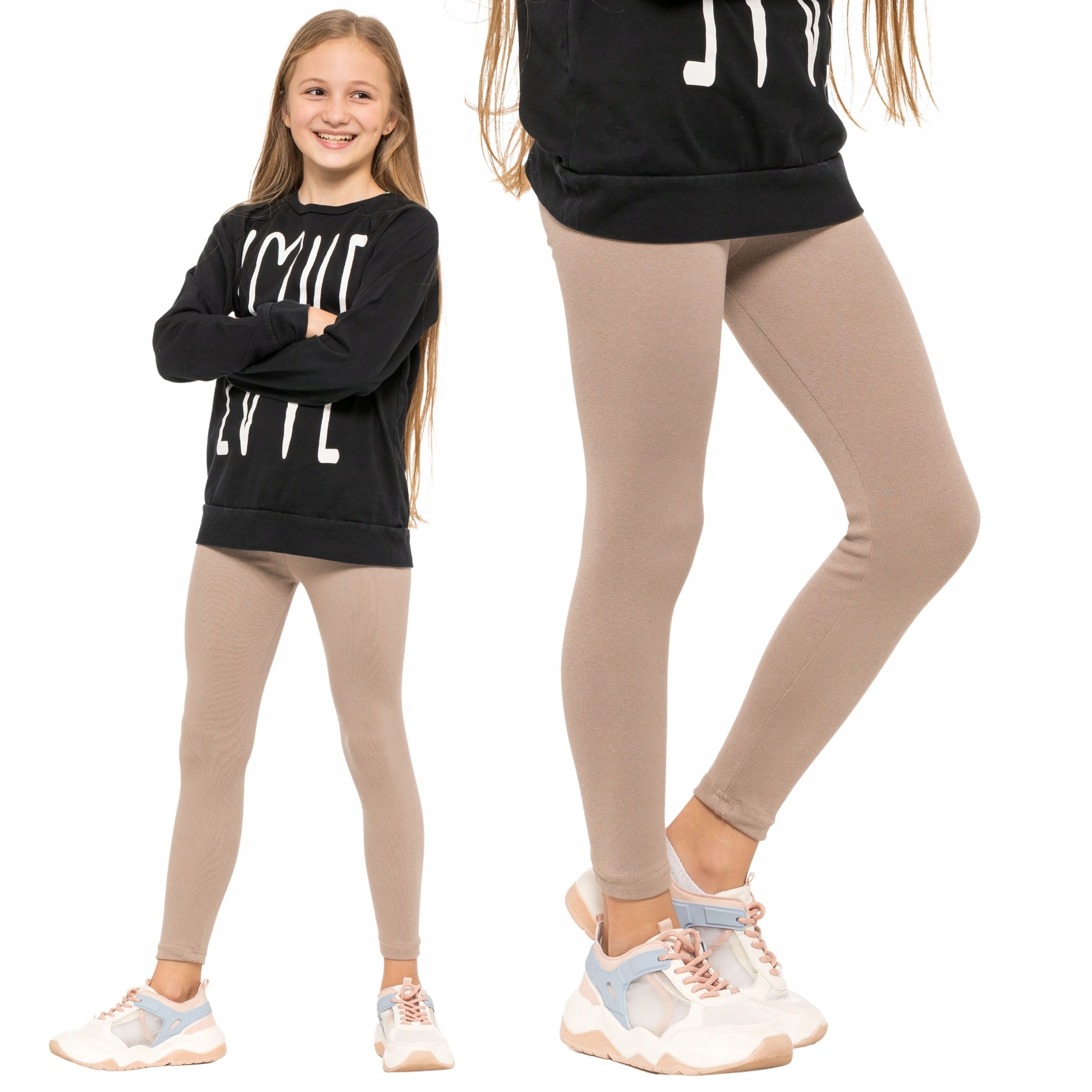 DZIEWCZĘCE LEGGINSY OCIEPLANE GETRY BEŻOWE 110