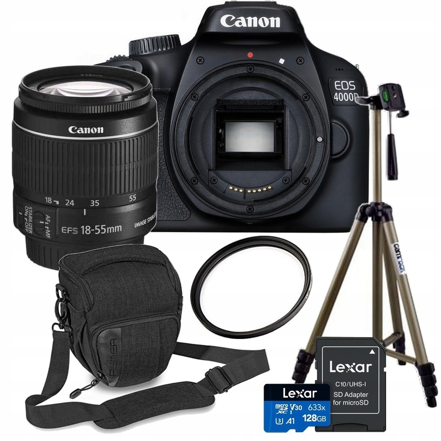 Fotoaparát Canon 4000D 18-55 Is II Taška Karta Adaptér Filtr Stativ
