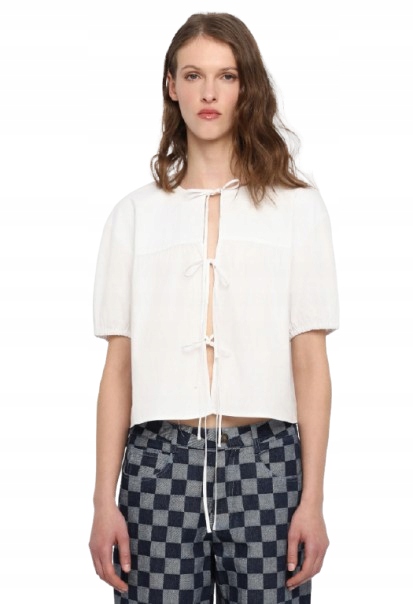 Designers Remix Bílá Bavlněná Halenka Se Zavazováním A Rukávem 3/4 36 Kwa