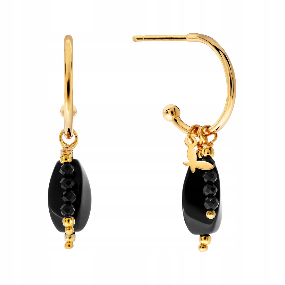 Kolczyki Pozłacane Półkola Półksiężyce Agat Dark Note Srebro 925 18K Sadva