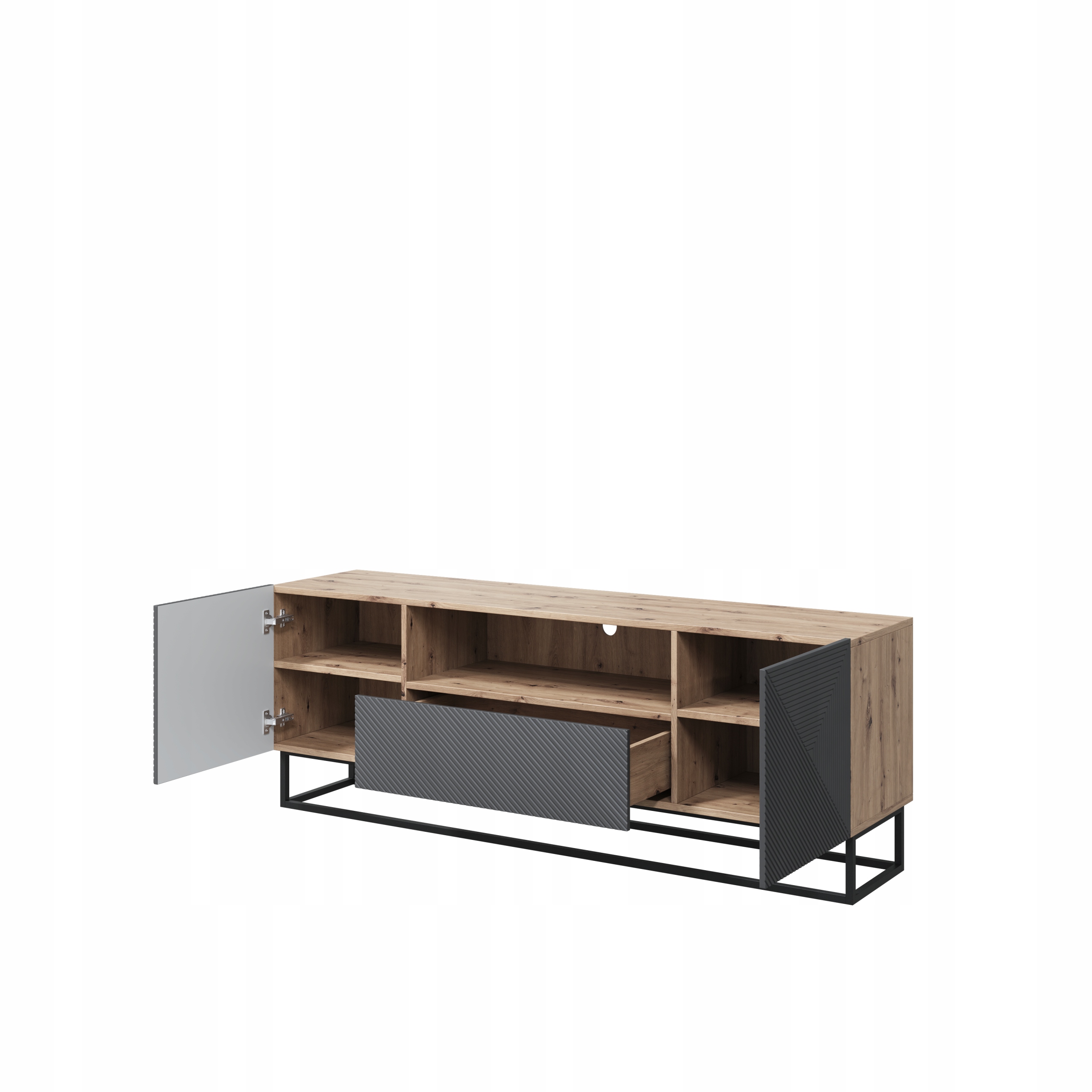 SZAFKA RTV LOFT STOLKIK KOMODA pod TV METALOWY STELAŻ DĄB ARTISAN SZARY MAT Kolekcja Szafka RTV 167 cm