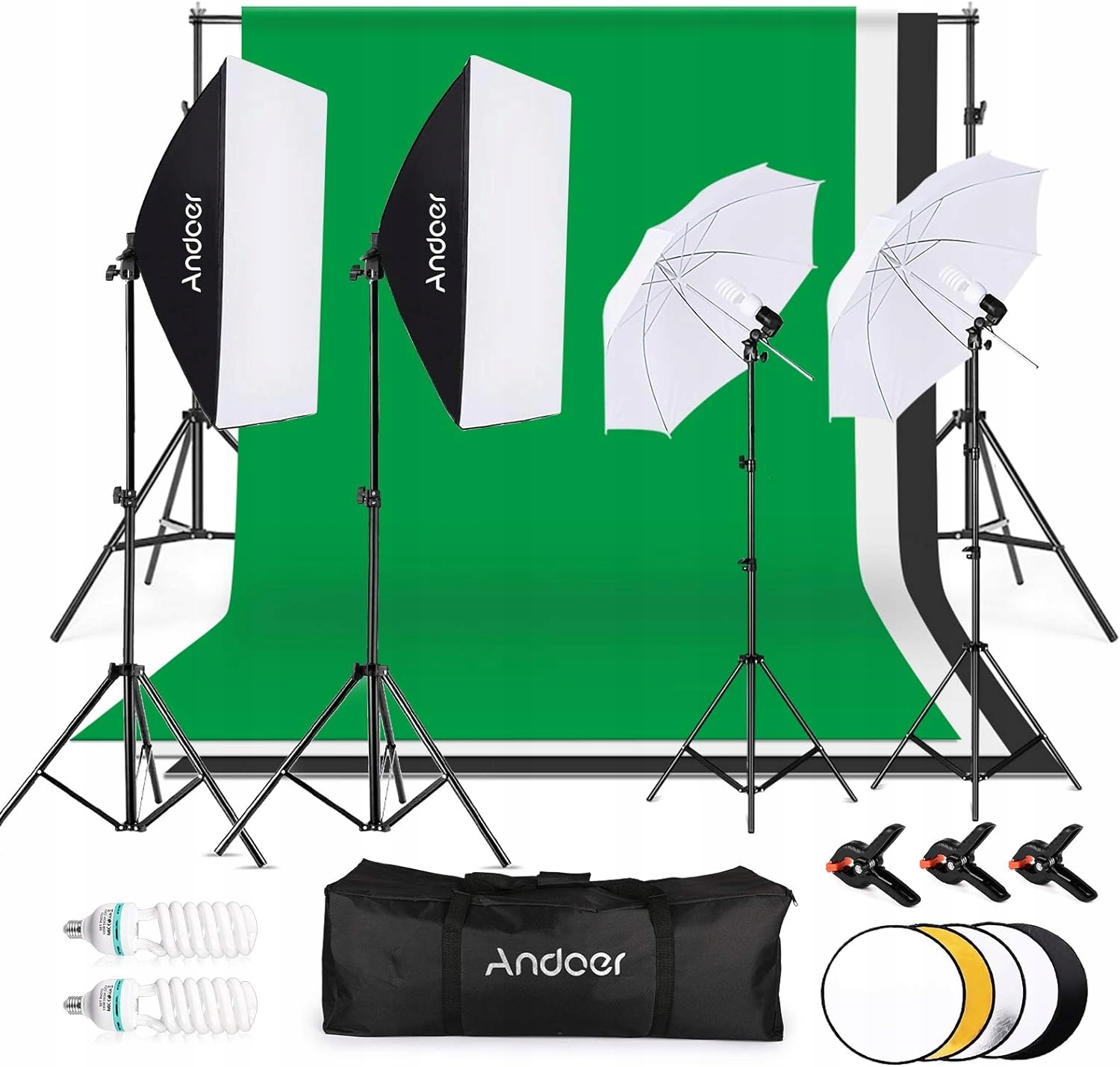 ANDOER SOFTBOX ZESTAW OŚWIETLENIOWY TŁO STOJAK ODBŁYŚNIK