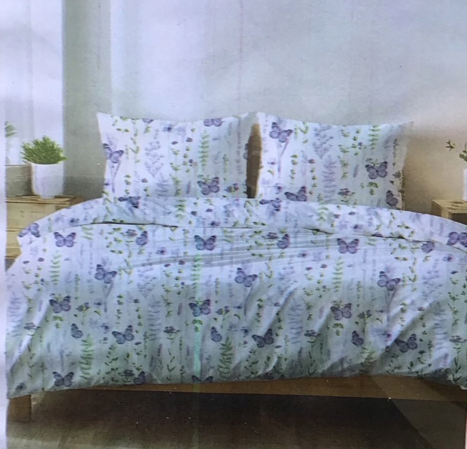 Komplet Pościeli Z Kory 100% Bawełna 160x200cm Kwiatki/Motyle Fiolet