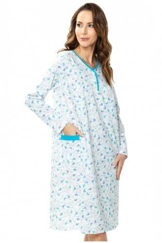 86565 Anna Mewa bílo-tyrkysová noční na košile