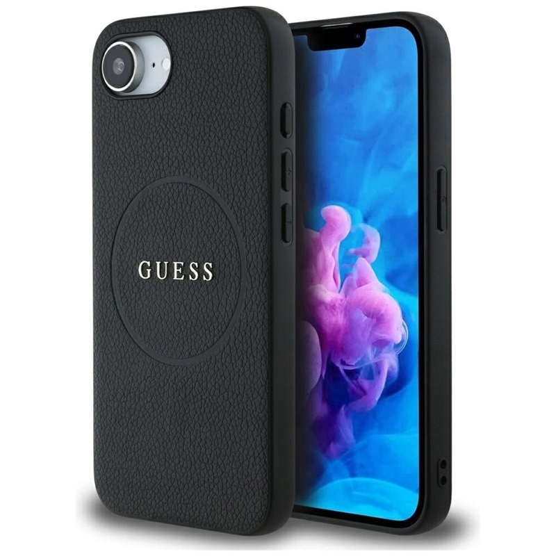 Guess Grained Ring MagSafe Pouzdro pro iPhone 16e (černé)