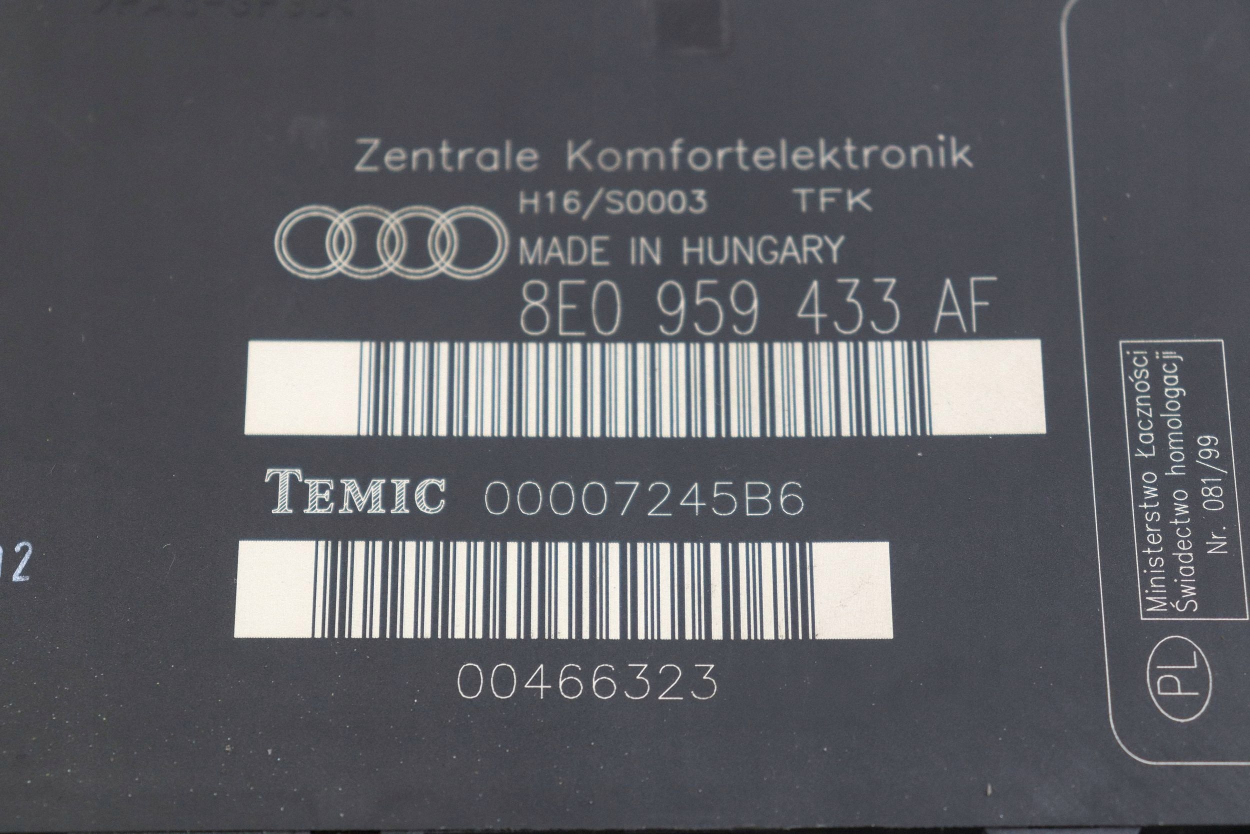 AUDI A4 B6 B7 control unit comfort control unit 8E0959433AF