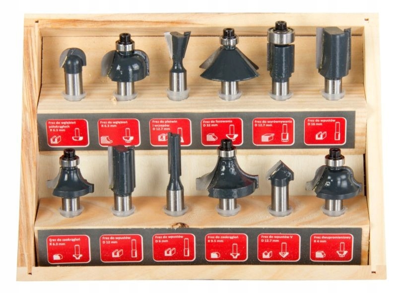 Frézy na dřevo 8 mm, sada 12 dílů Proline 93122