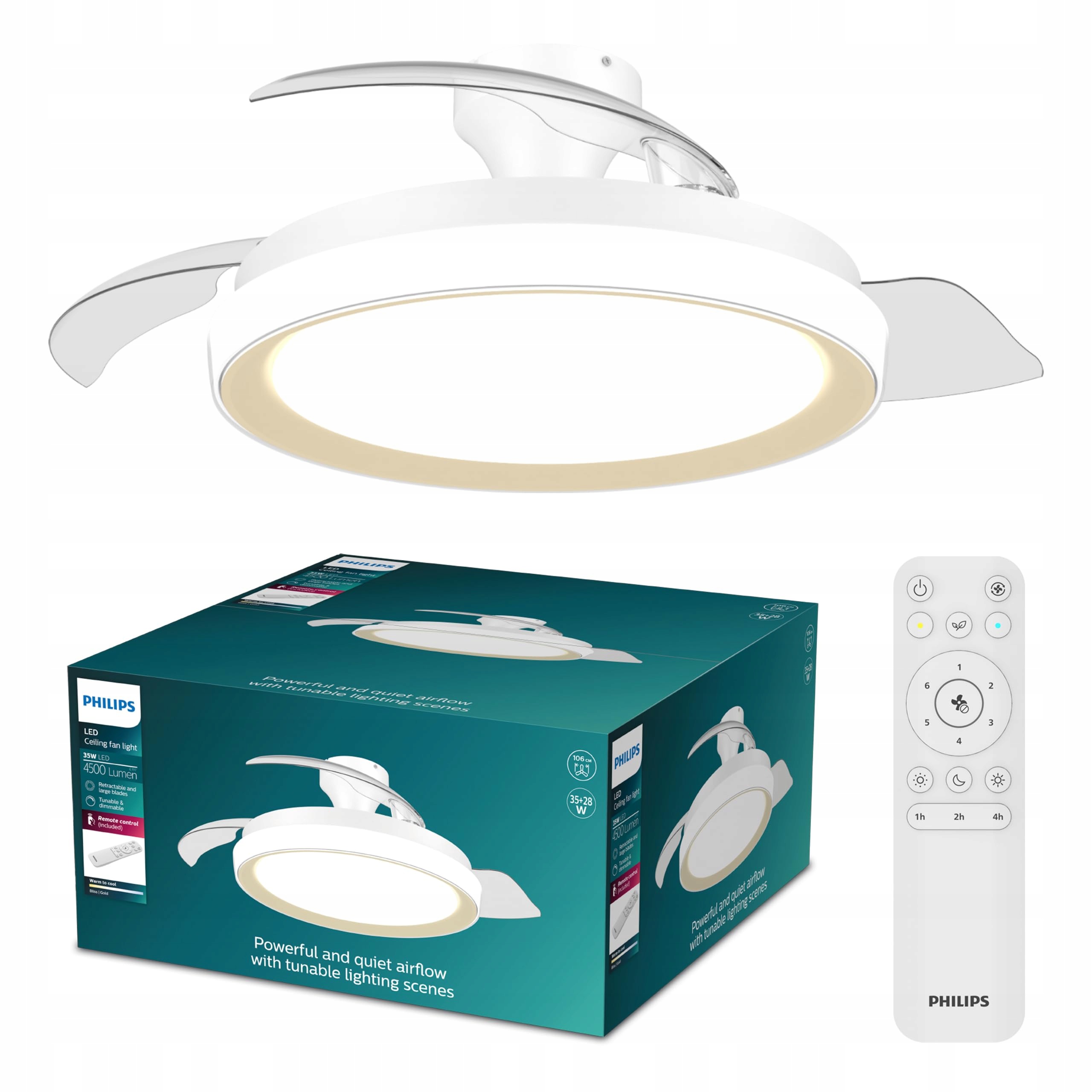 Lampa Sufitowa Led z Wiatrakiem Wentylator Sufitowy 106cm Cct Bliss Philips
